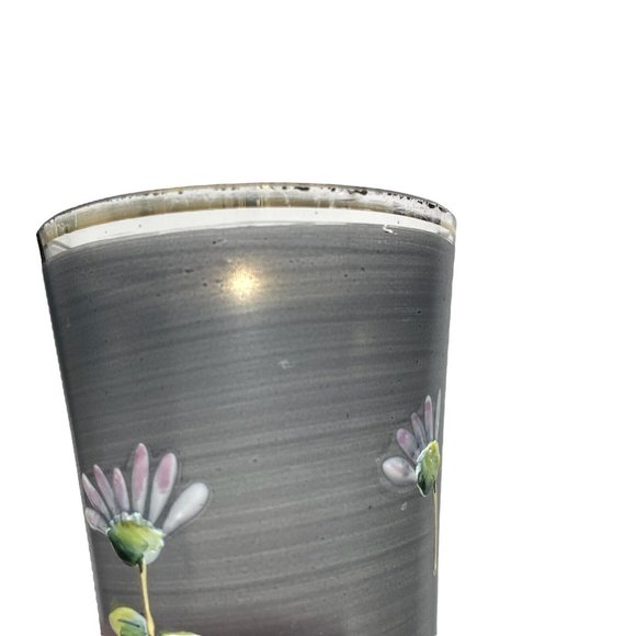 Antique 1890s Pair of Bohemian Art Glass Enameled Tulips Flowers Smokey Grey - Picture 8 of 12